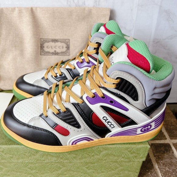 Gucci BASKET Demetra High Top Sneaker Vintage 661303 Black Green Men UK13.5 US14 - Picture 4 of 16